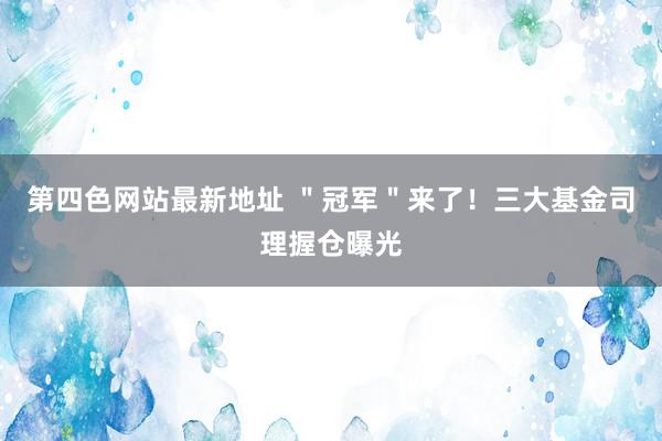 第四色网站最新地址 ＂冠军＂来了！三大基金司理握仓曝光