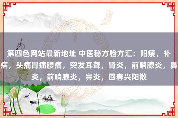 第四色网站最新地址 中医秘方验方汇：阳痿，补肾壮阳丸，艾滋病，头痛胃痛腰痛，突发耳聋，肾炎，前哨腺炎，鼻炎，回春兴阳散